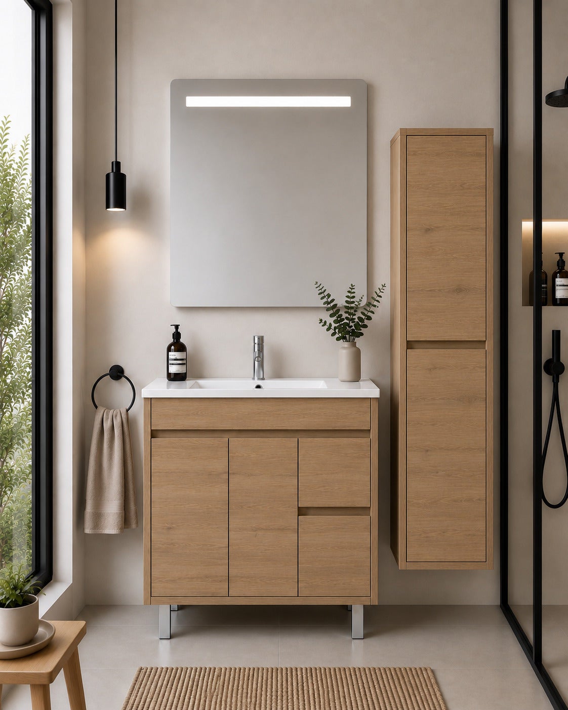 Mobilier de baie cu lavoar ORIGENBATH ISQUIA fără oglindă 80x45 cm estepa cu coloană