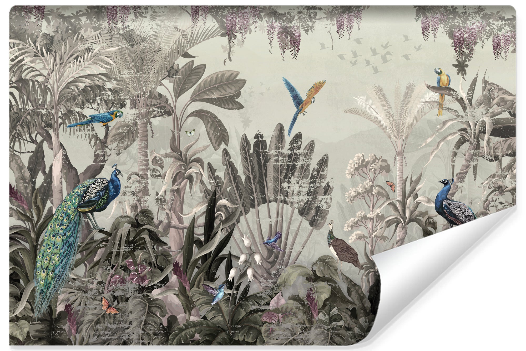 Papel pintado vlieseline foto plantas aves tropicales para habitación 400cm x 280cm