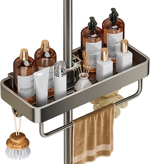 Support de douche suspendu, support de rangement de douche sans perçage, gris pistolet, convient aux tuyaux de diamètre 22-25 mm