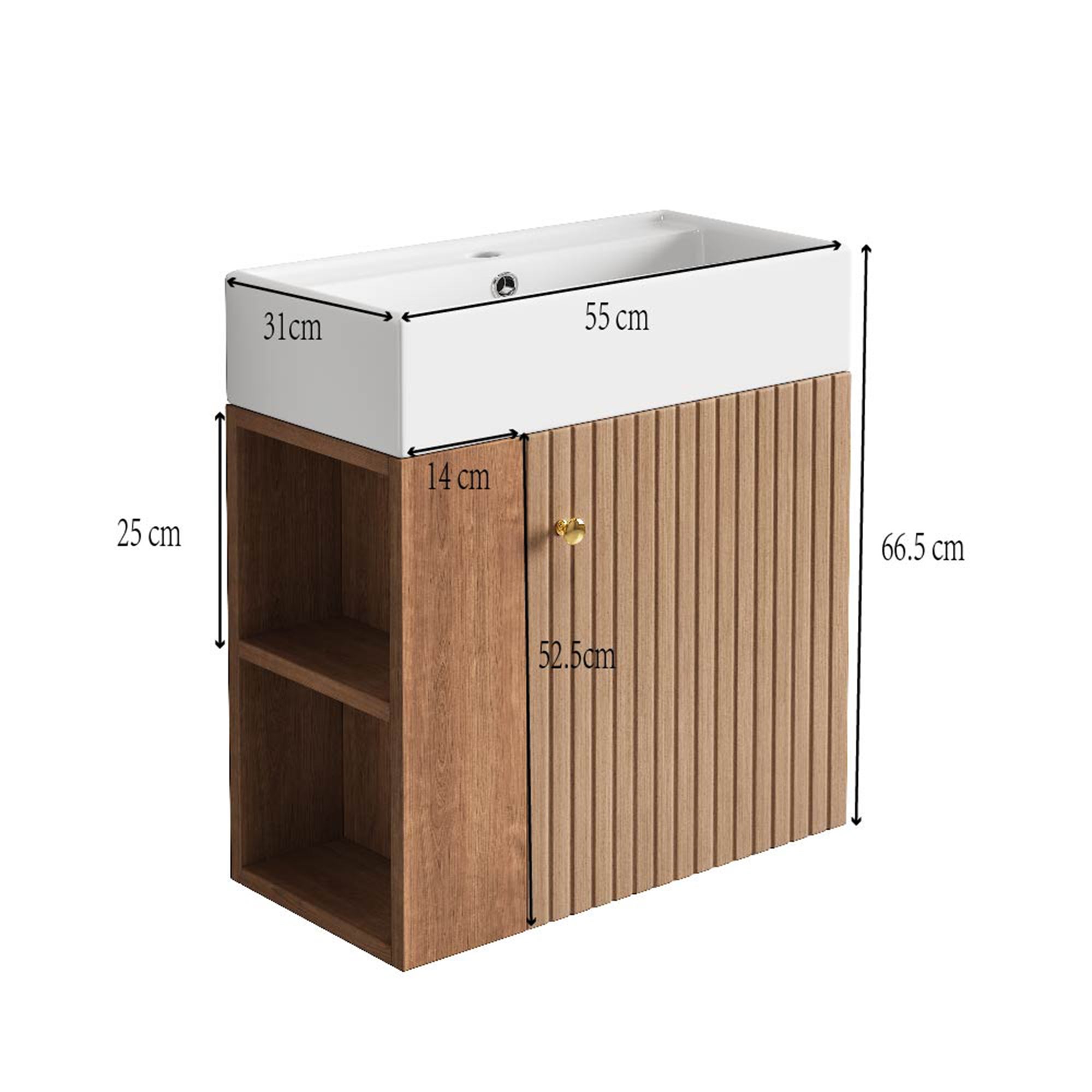 Meuble de salle de bain suspendu avec vasque carreé - 4 compartimrnts - Marron(robinet non inclus) - 6