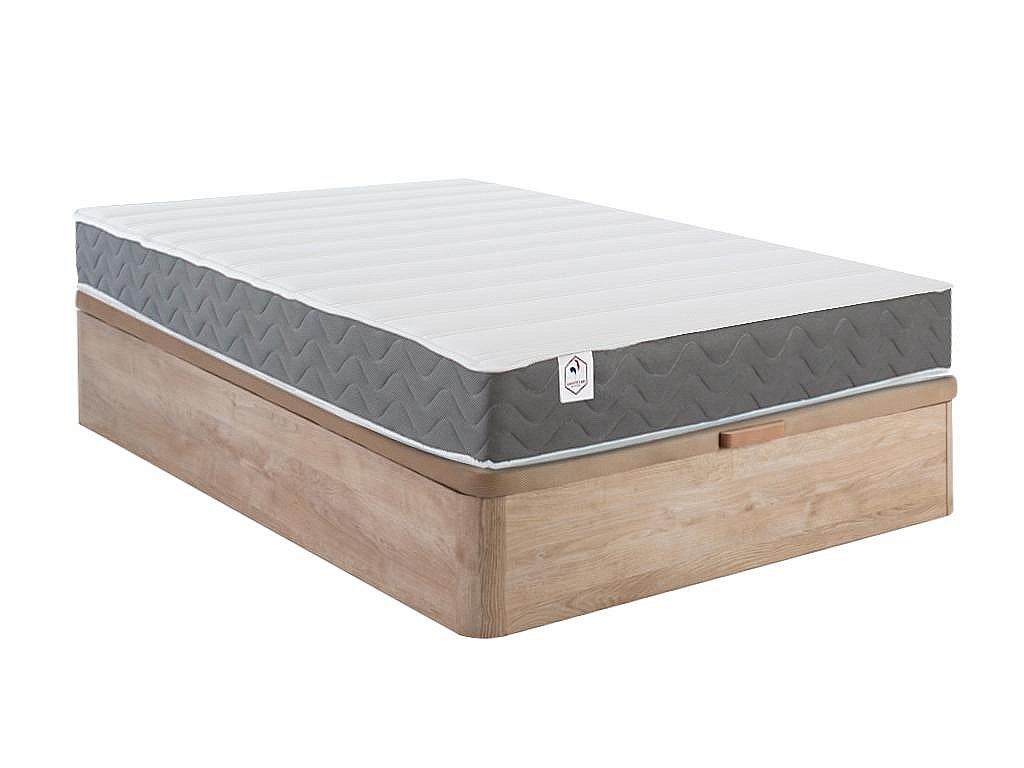 Zestaw 140 x 200 cm stelaż z jasną naturalną skrzynią + materac o grub. 18 cm z pianką HD, pamięcią kształtu i oddychającym pasem 3D - HEAVEN marki Ys