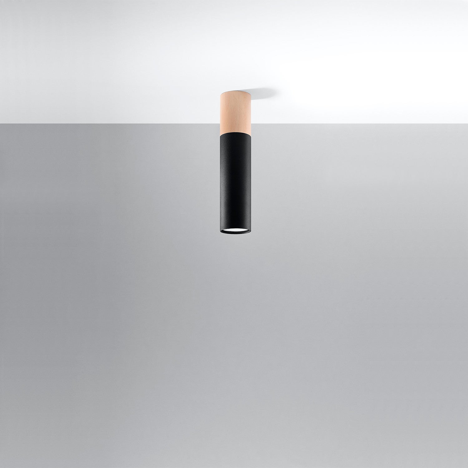 Reflektor sufitowy spot natynkowy Pablo okrągły naturalne drewno-czarny 1xGU10x10W wym: 30 x 6 x 6 cm metal Sollux Lighting