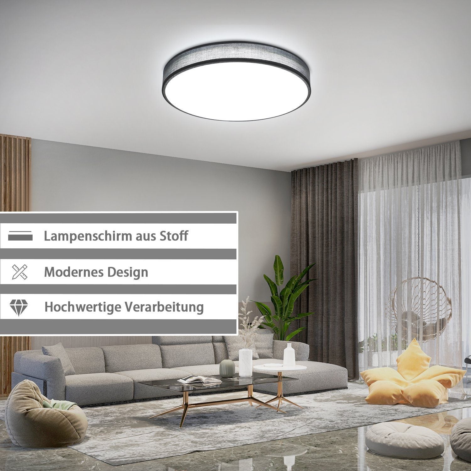 NETTLIFE Lámpara de Techo LED Gris 38W Redonda Moderna Regulable con Control Remoto Lámpara de Dormitorio con Pantalla de Tela Lámpara de para - 6
