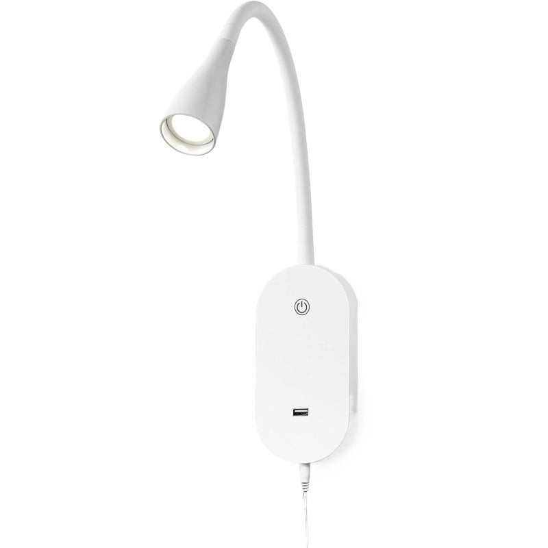 Dotykowa lampka nocna LED montowana na ścianie, z regulacją jasności, lampka LED na wezgłowie łóżka, z portem USB i elastyczną szyjką, 4 poziomy jasn
