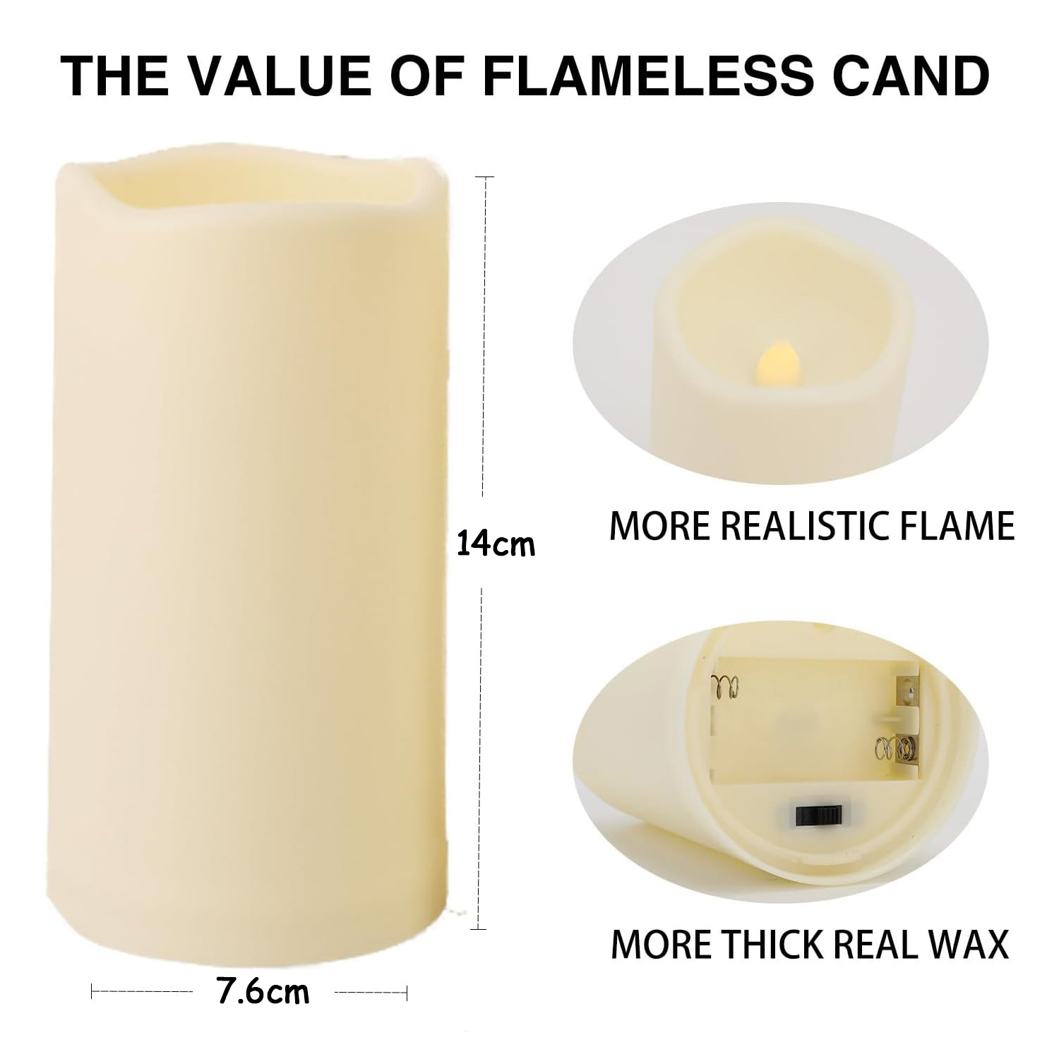 Tappovaly Candele A LED Senza Fiamma Con Telecomando E Timer - Set 2 Confezioni Da 3 (6 Candele Totali) In Vera Cera Avorio - Effetto Fiamma Danzante, Sicure Per Bambini E Animali - 3