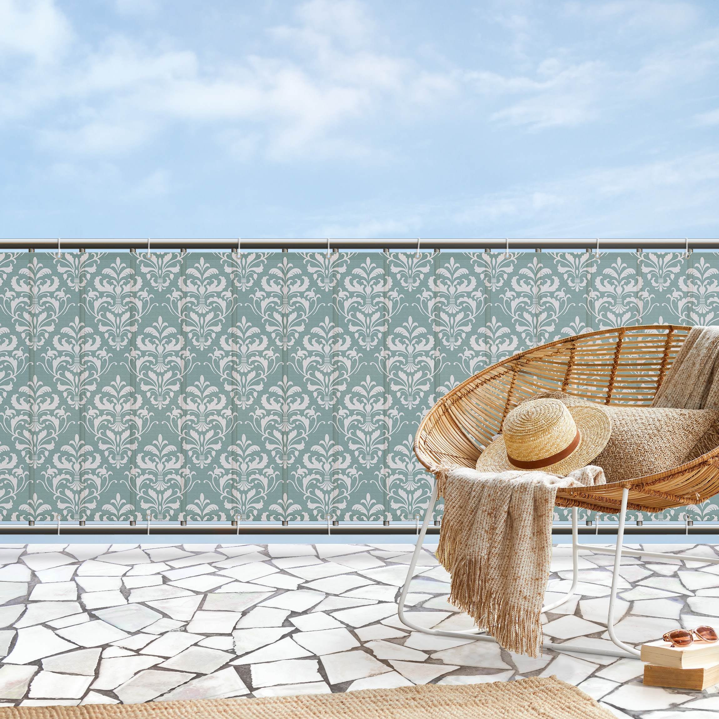 Brise vue brise vent balcon appartement jardin blanc H.1,2 x L.1 M avec attaches résistant aux intempéries 270 g/m² mesh 1020 - 2