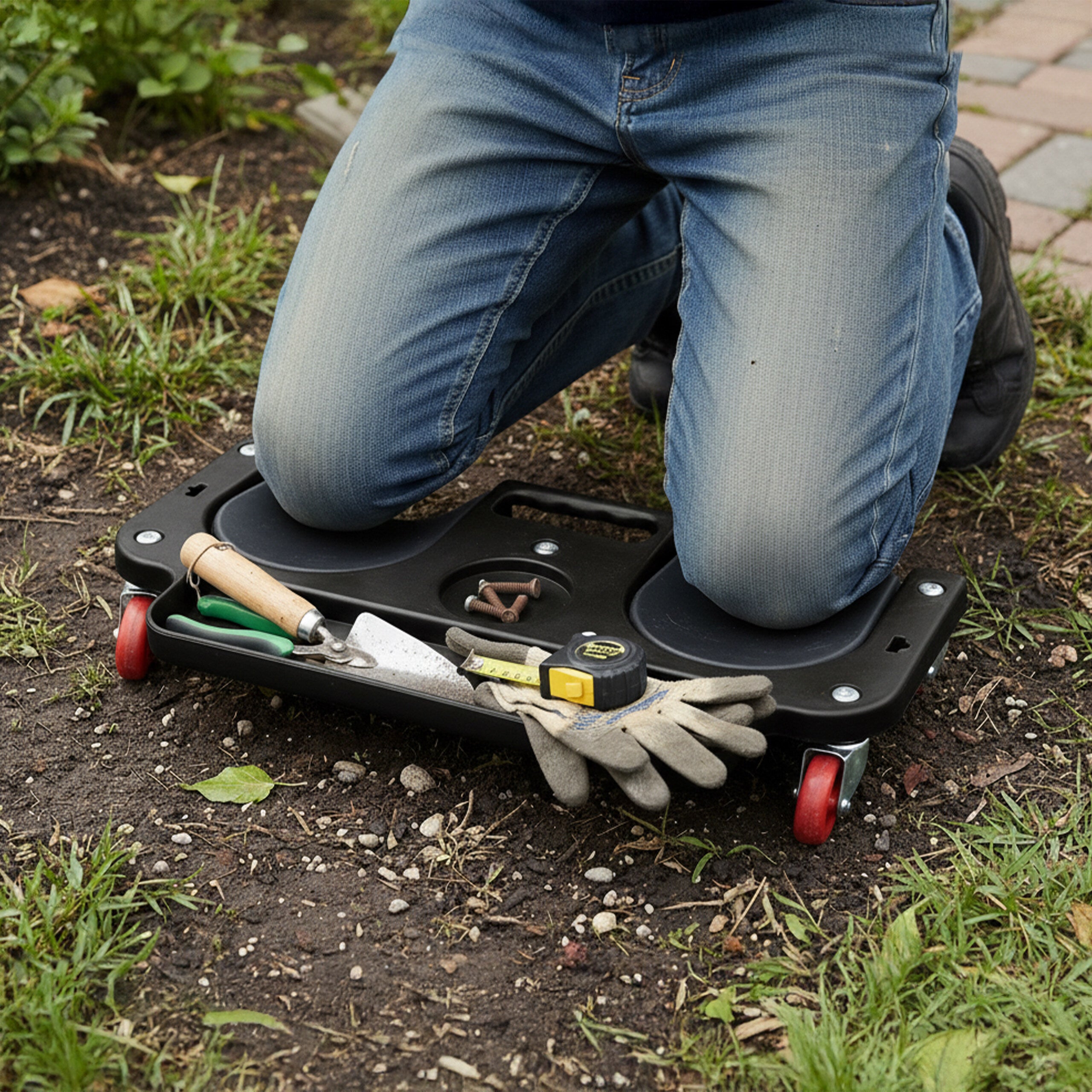 Planche roulante pour genoux, cap. 150 kg, roulettes, plateau porte-outils, LxP 50x25,5 cm, noir, relaxdays - 3