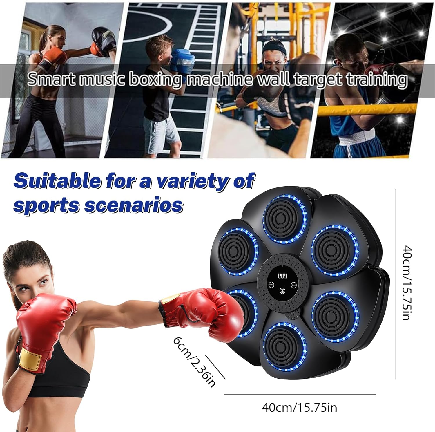 Machine De Boxe Musicale 2025 pour Adultes Et Enfants, Machine De Boxe LED Intelligente, But De Boxe Mural, 9 RéGlages De Vitesse Et Mode De Comptage - 7