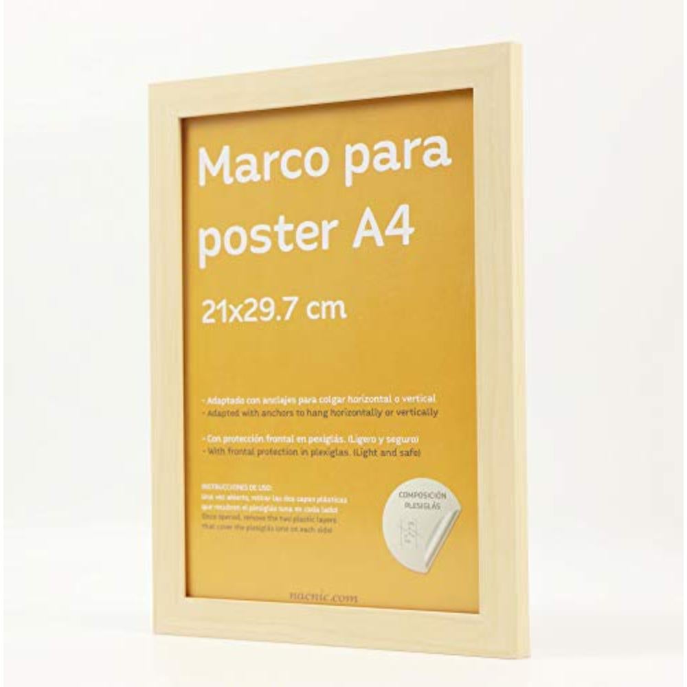 Nacnic Lot de 4 cadres clips transparents Supports transparents pour photos, dessins ou feuilles A4 21x29,7cm Avec plexiglas et ancres pour accrocher - 3