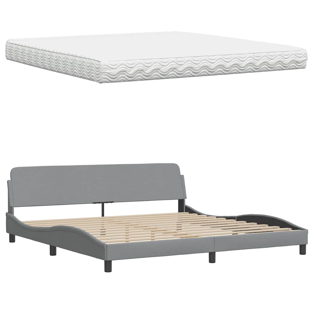 Lit avec matelas gris clair 200x200 cm tissu - 9