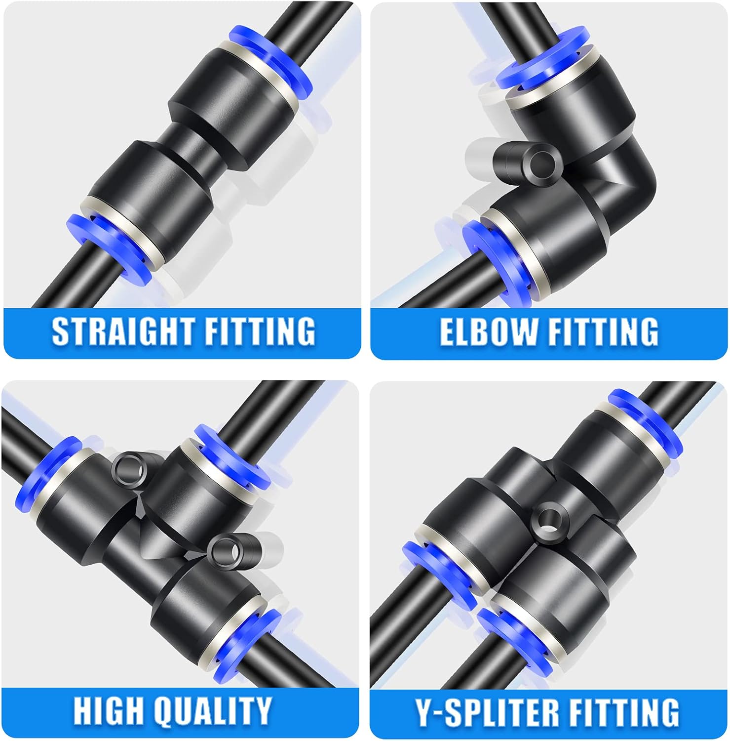 4 Pcs Bleu 4mm OD 3-Way Tee Raccords Push To Connect (PE-4) LEMROE - 5