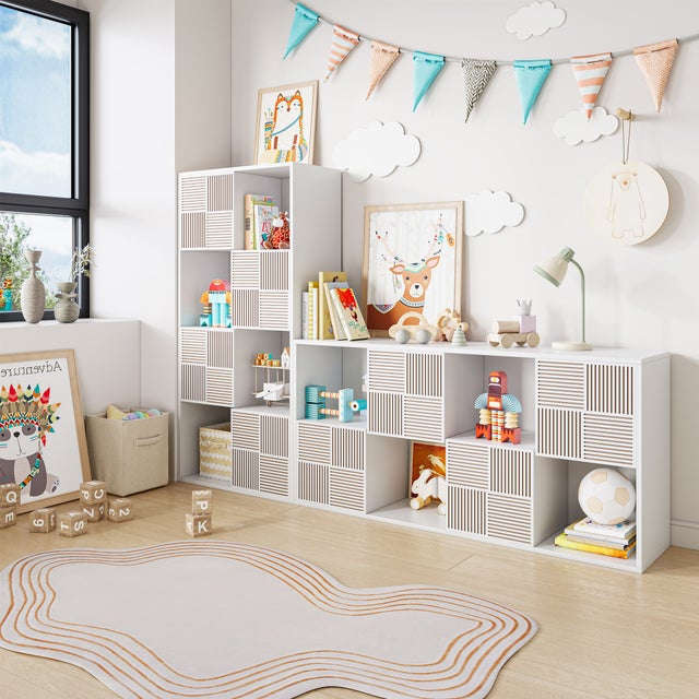 Bibliothèque enfant-30x60x125cm-étagère en multifonctionnelle-pour Chambre à Coucher,Salon,enfant-Armoire à jouets at blanc-Moderne et tendance