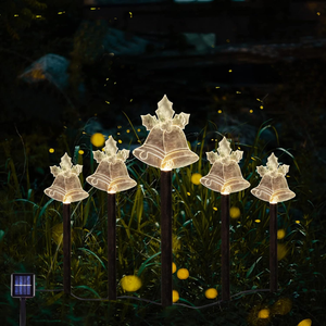 Luci Solari Da Giardino A Tema Natale - Pack Da 5, Forme Festive (campane, Renne, Ecc.), Luce Gialla Calda, Picchetti Inclusi