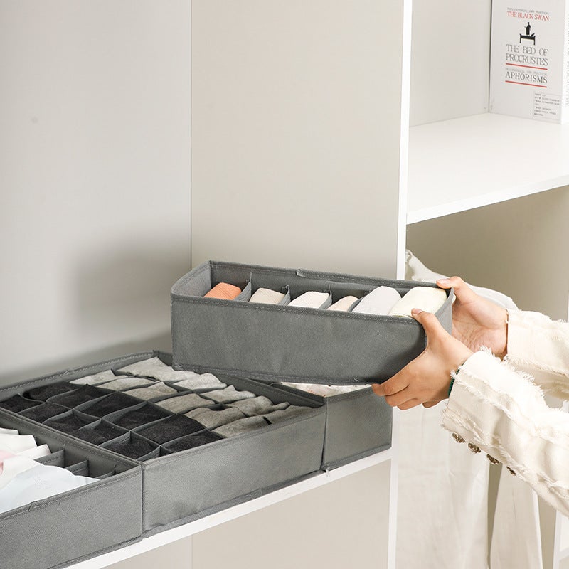 Organiseur de tiroir pliable, lot de 6 boîtes de rangement non tissées pour sous-vêtements, soutiens-gorge et chaussettes - Gris foncé - 8