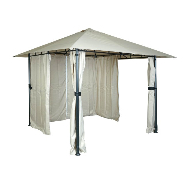 Gazebo pergola tende baldacchino moderno elegante giardino patio HWC-J63 acciaio poliestere 3x3m avorio beige