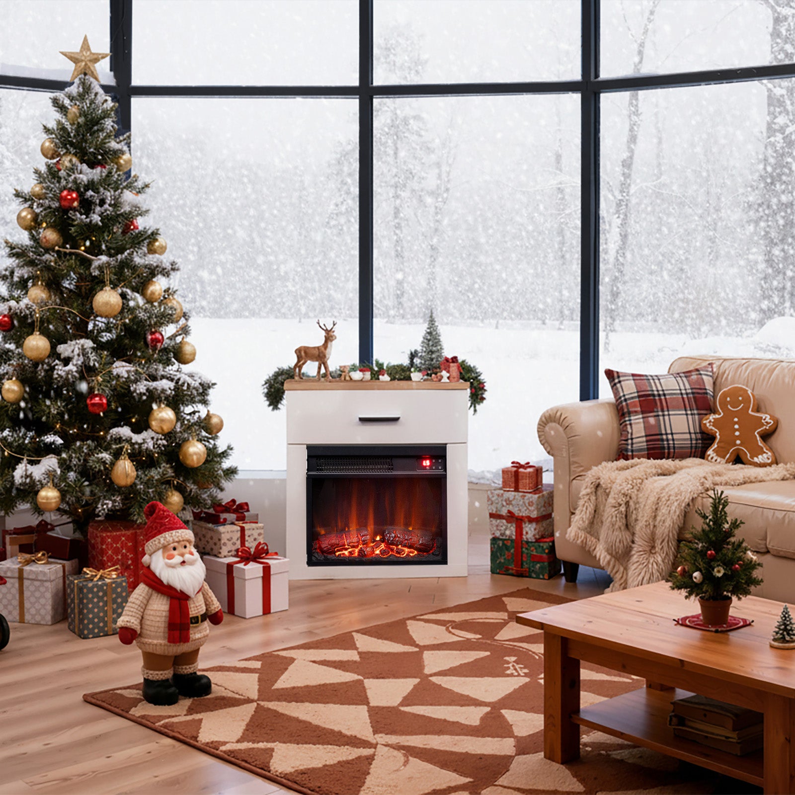 HOMAVO&nbsp;14"&nbsp;Kominek&nbsp;Elektryczny,&nbsp;1000W,&nbsp;Płomień&nbsp;3D,&nbsp;Pilot&nbsp;Zdalny,&nbsp;Timer,&nbsp;Zabezpieczenie&nbsp;prz