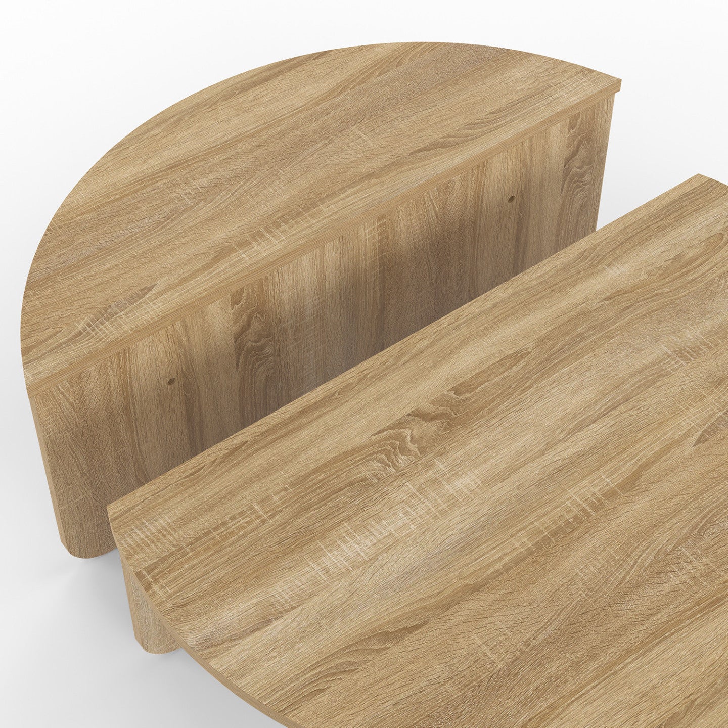 Lot de 2 tables basses rondes GUILIA 90 cm asymétriques façon hêtre - 5