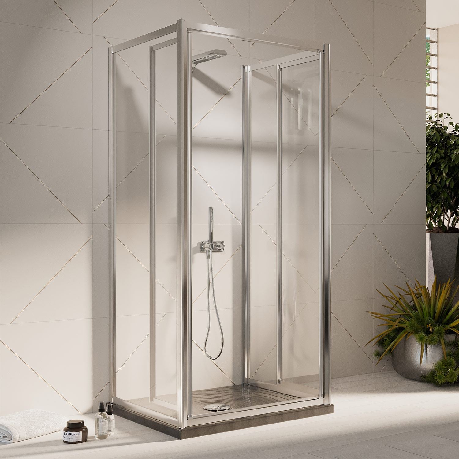 Box Doccia 3 lati 70x90x70CM H198 Cristallo Trasparente 2 Fissi+Saloon 2 Ante Battente 90 mod. West - 3