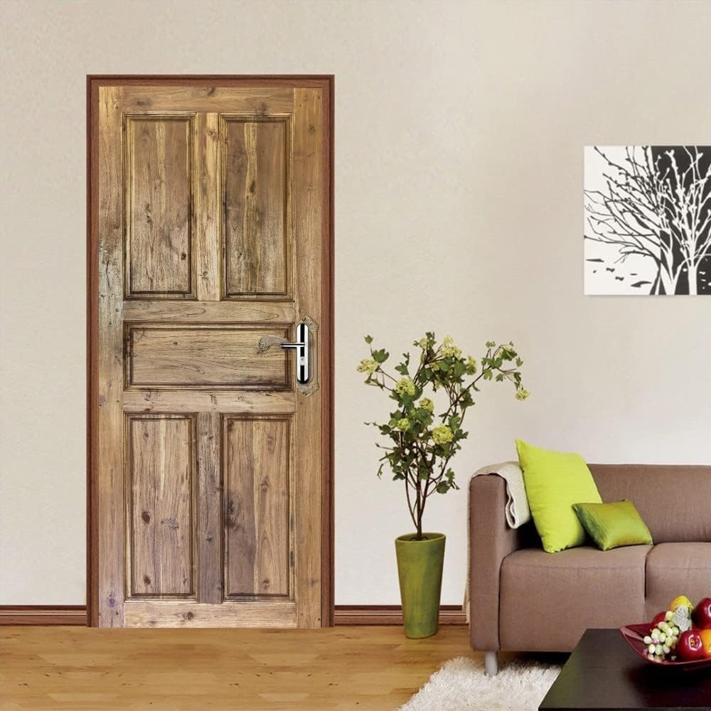 Naklejki na drzwi z efektem 3D, 77 x 200 cm – wodoodporna naklejka na drzwi wewnętrzne z drewna – tapeta DIY