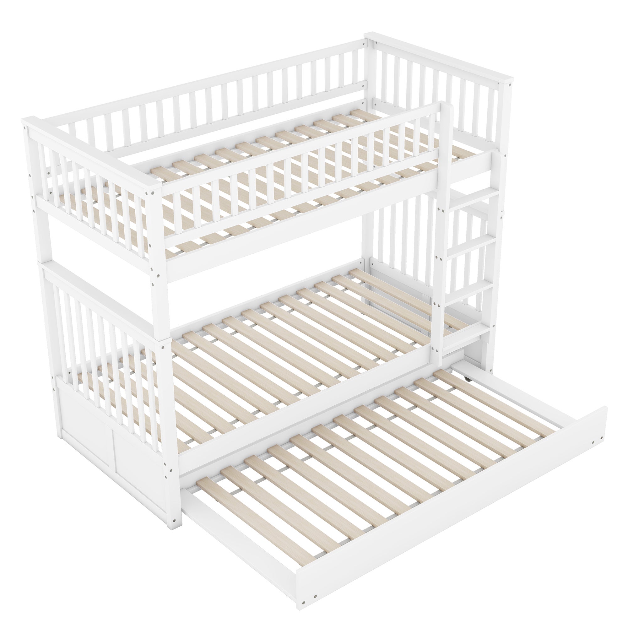 Lits superposés 90 x 200 cm, lits pour enfants, lits triples, lits superposés avec lit gigogne, garde-corps hauts, escaliers stables, blanc - 9