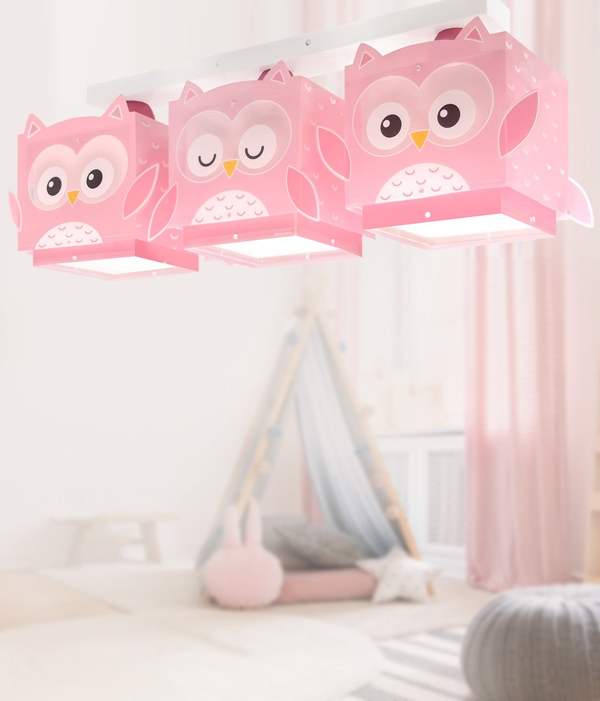 Plafon sufitowy 3 światła Little Pink Owl - Różowa Sowa dla dzieci