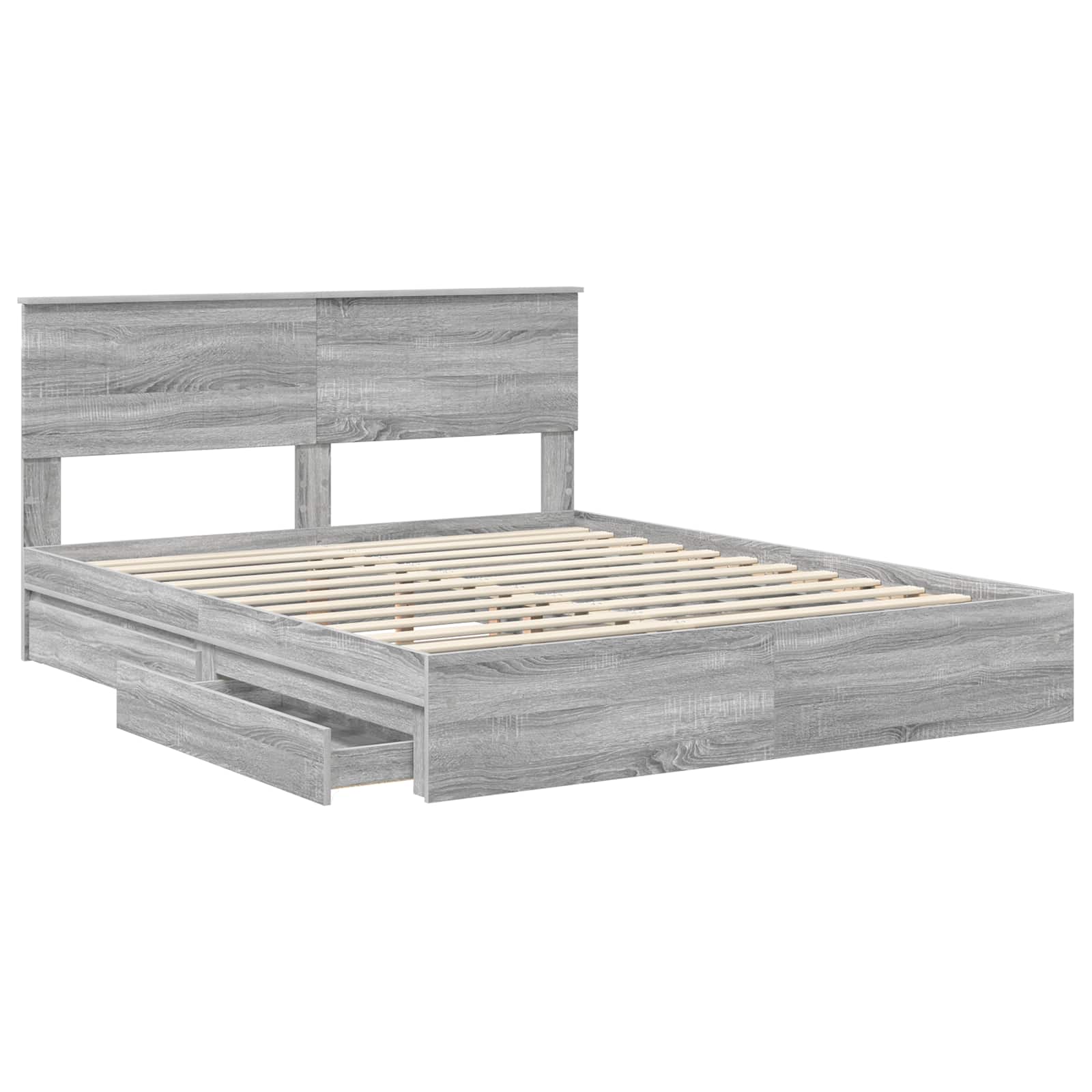 Lit avec rangement, panneau de bois, gris, pour la chambre, 160 × 200 cm - 5
