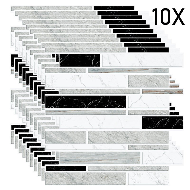 Zestaw 10 paneli ściennych 3D z efektem marmuru, do odklejania i przyklejania, 29,5 x 29,5 cm, samoprzylepna tapeta na ścianę, do kuchni, sypialni