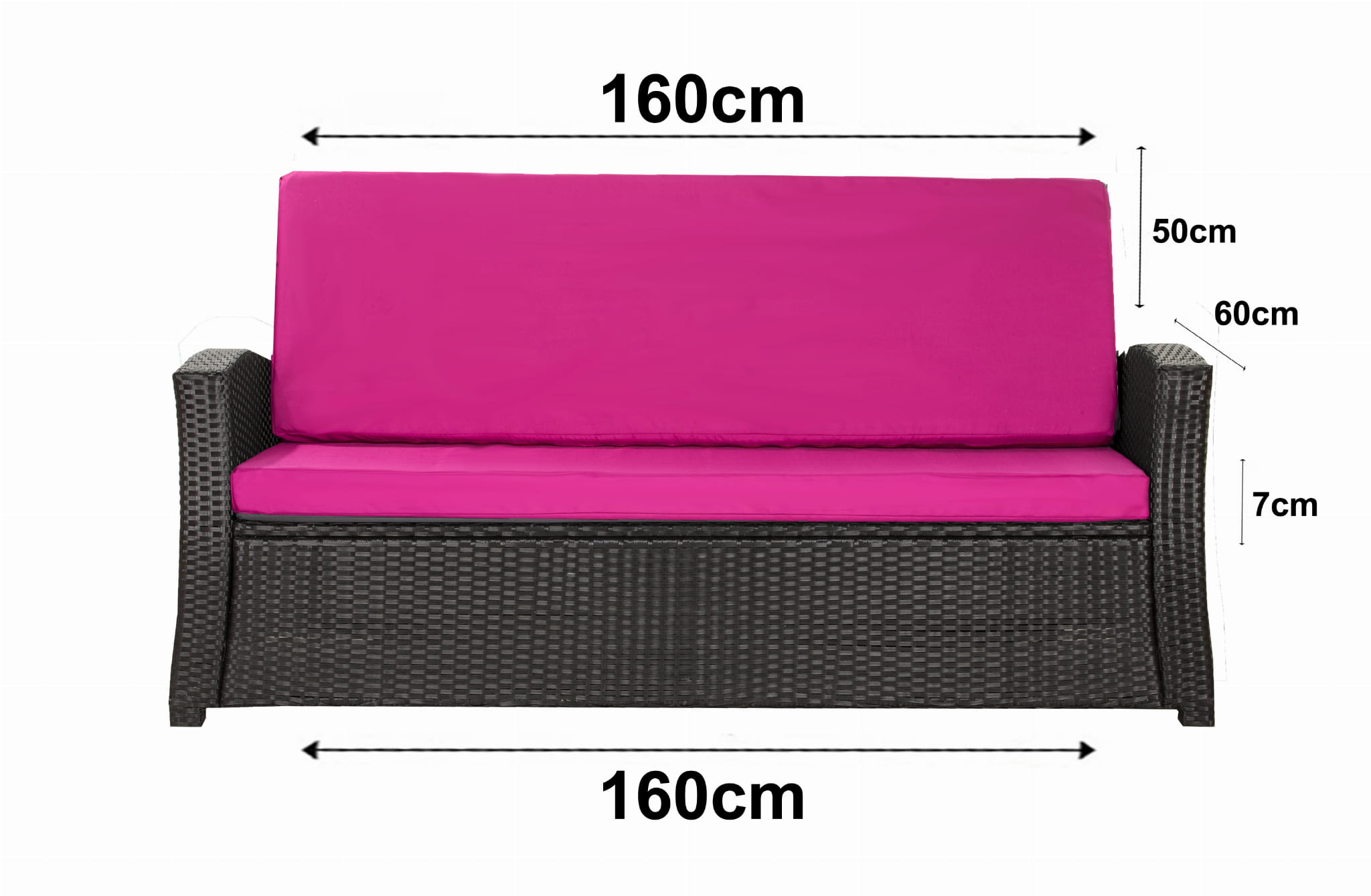 Poduszka ogrodowa na sofę rattanową 160x60x50cm poduszka na meble rattanowe różowa, poduszka na balkon taras, poduszki na meble ogrodowe - 3