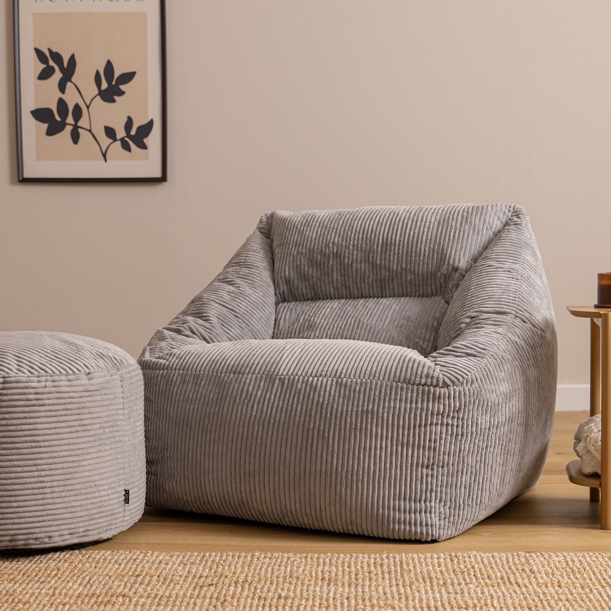 Pouf fauteuil avec repose-pied rond Icon velours côtelé gris clair 97x84cm Oeko-Tex® - 2