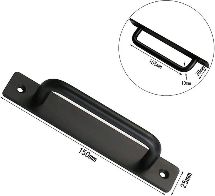 Poignée de porte de grange, poignée de porte de grange coulissante parfaite incluse 2 vis - noir, 150 mm - 4