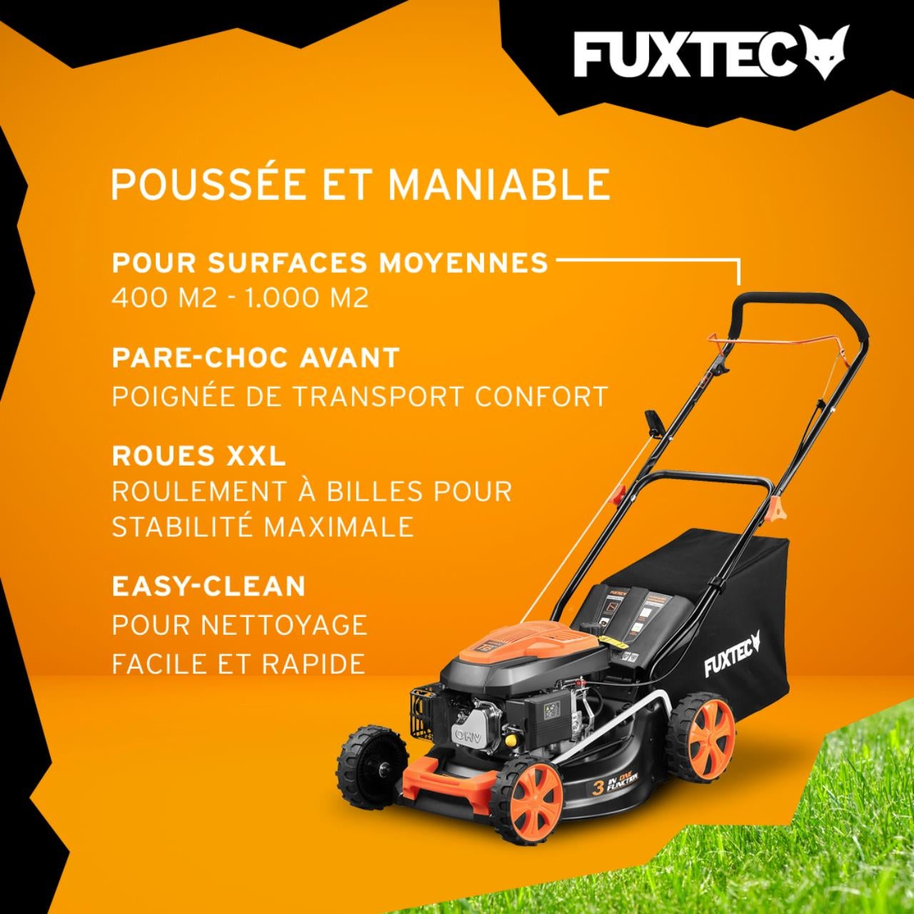 Tondeuse à Gazon Thermique FUXTEC 146 cm³ 46 cm – Poussée, Bac 50L – Modèle FX-RM4646ECO 3,5 CV - 5