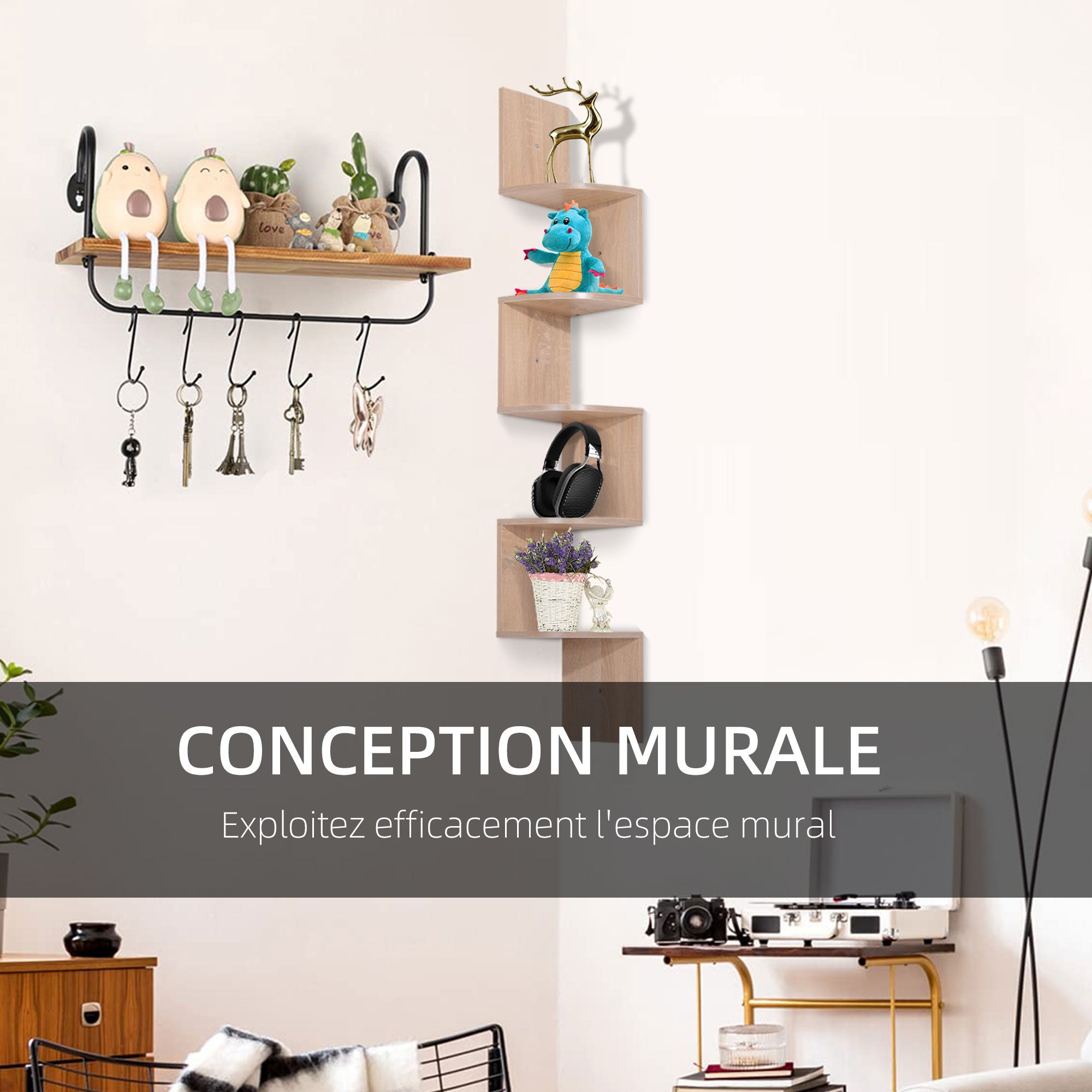 étagère d'angle Bois HOMCOM - 4