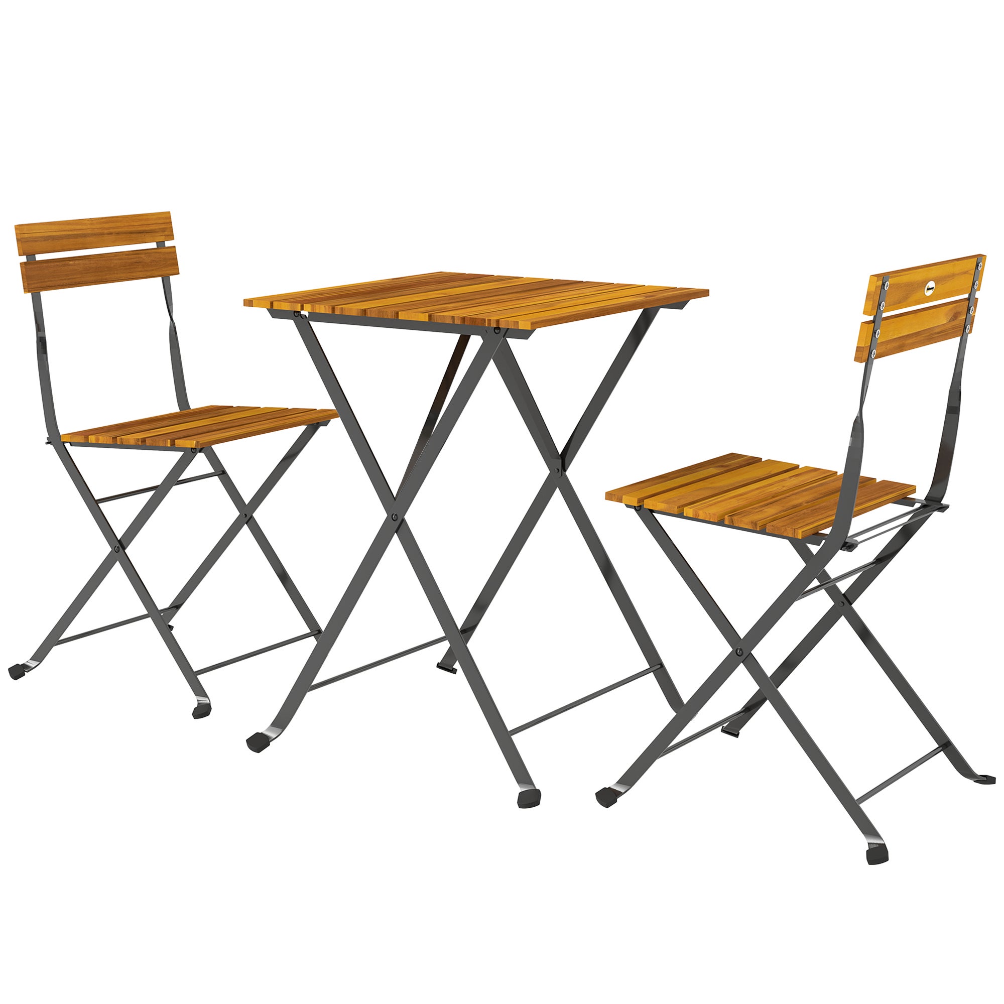 Ensemble bistrot de jardin 3 pièces avec 2 chaises et table basse en bois d'acacia et acier effet bois naturel - 2