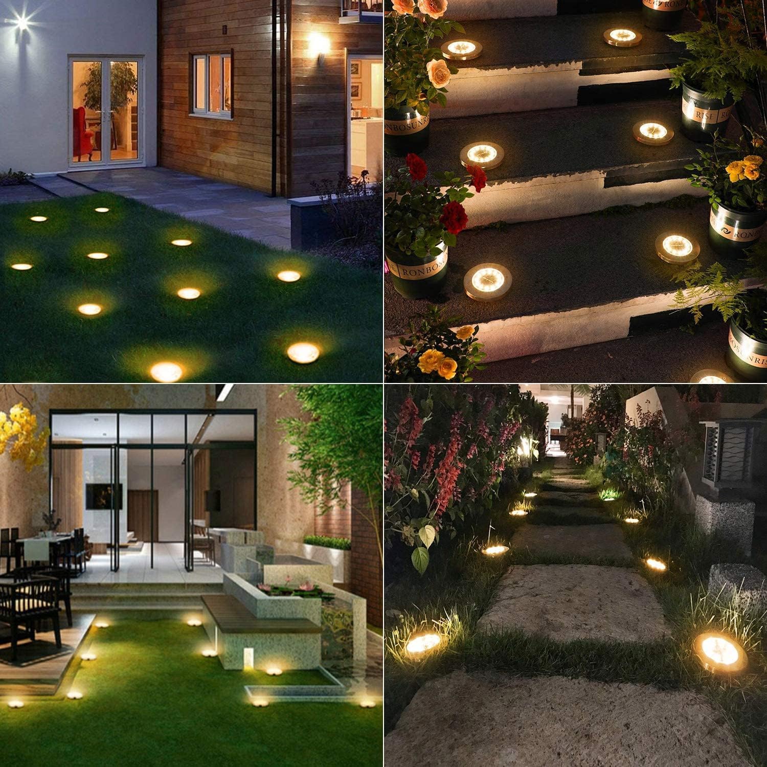 Lampa solarna zewnętrzna, 16 reflektorów LED, lampa ogrodowa solarna, wodoodporna, IP65, dekoracyjna lampa trawnikowa, do ścieżki, ogrodu, biała - 4