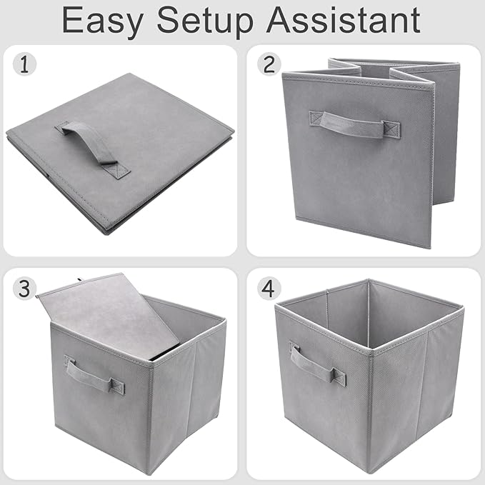 DULLEMELO Cestini Portaoggetti In Tessuto Pieghevoli - Set Da 4 Cubotti 33x33x33 Cm Con Manici In Pelle Per Scaffali E Armadi - Organizzazione Casa - 3