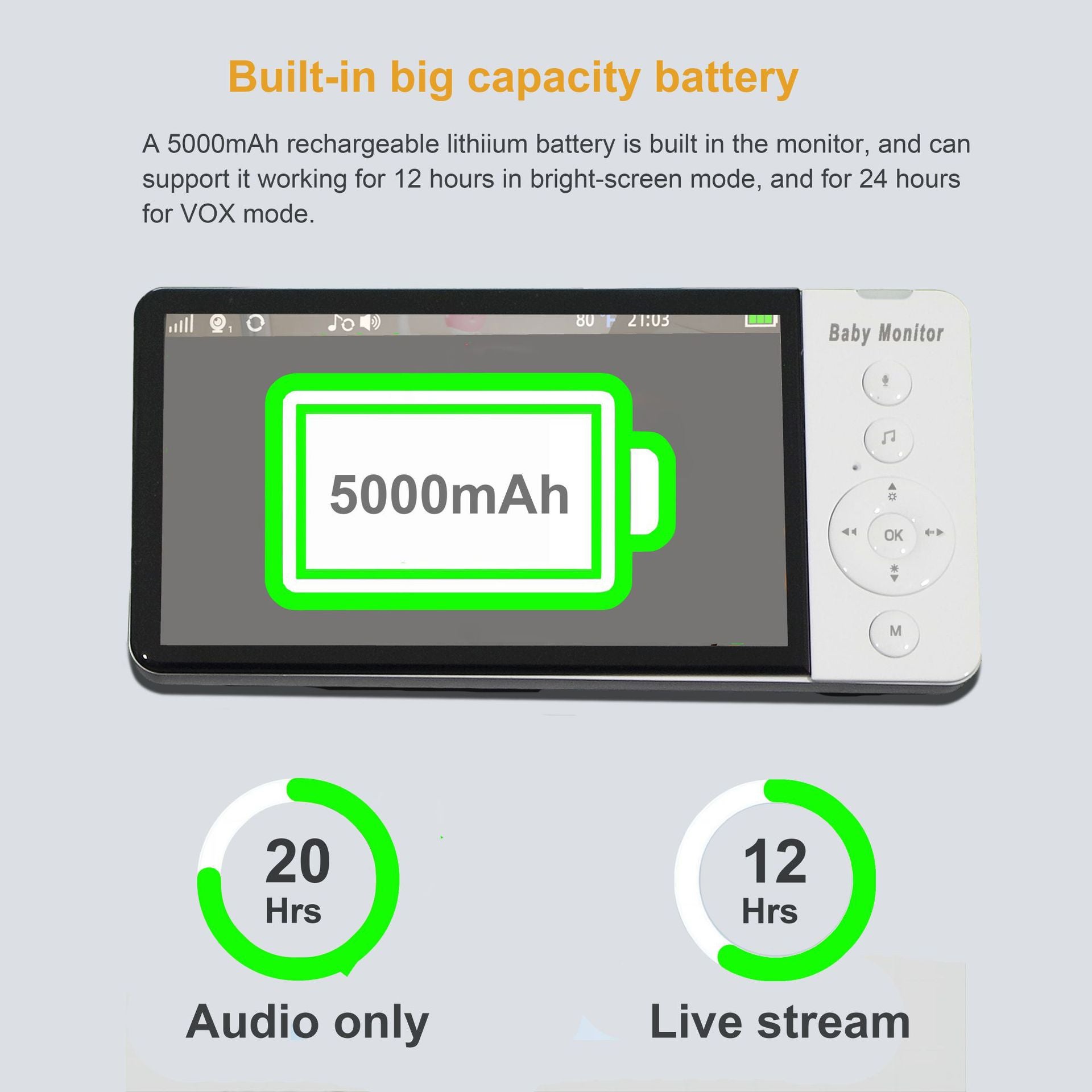 Moniteur vidéo avec transmission 2,4G, babyphone avec audio bidirectionnel - 5