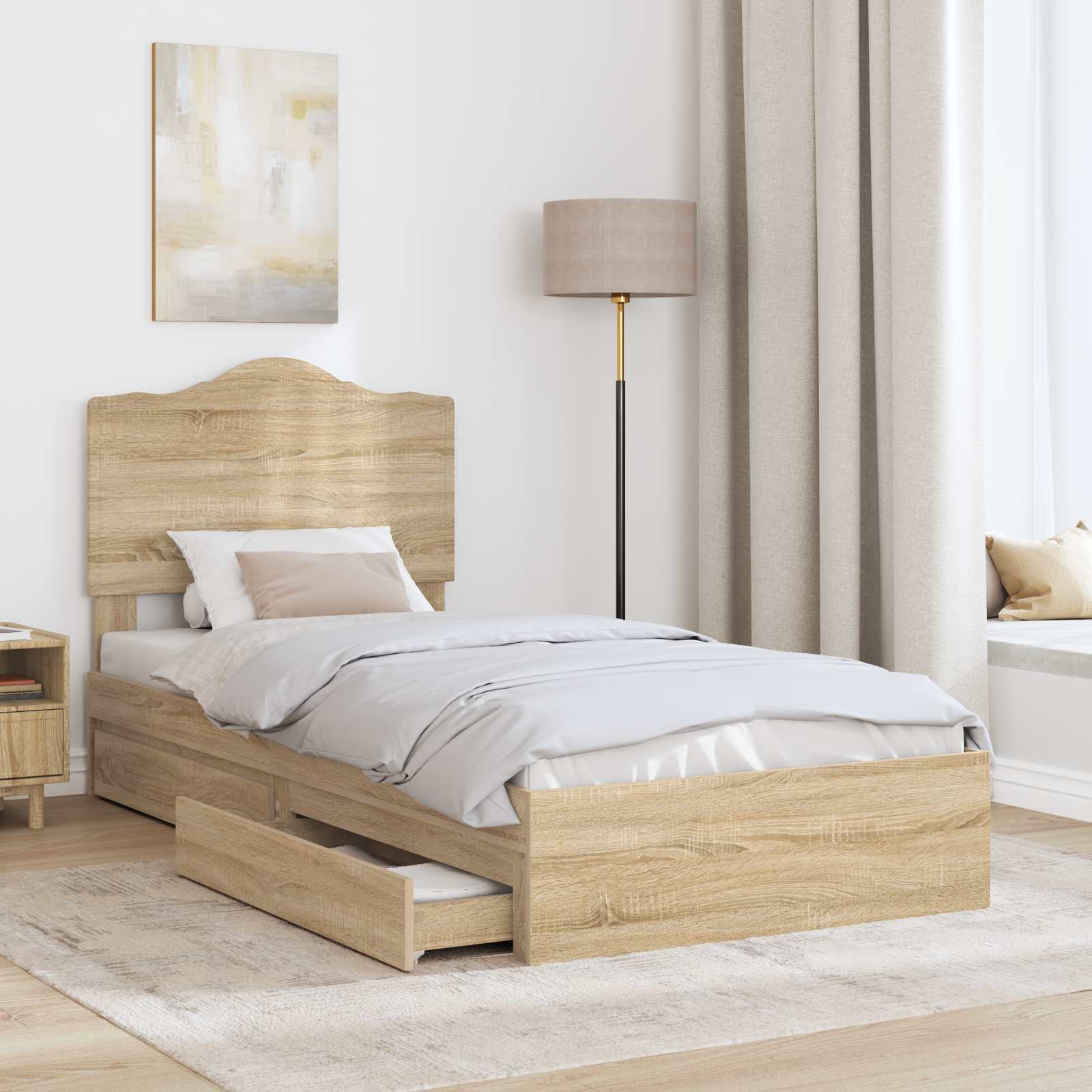 Lit avec rangement, panneau de bois, chêne, pour la chambre, 70 × 190 cm - 3