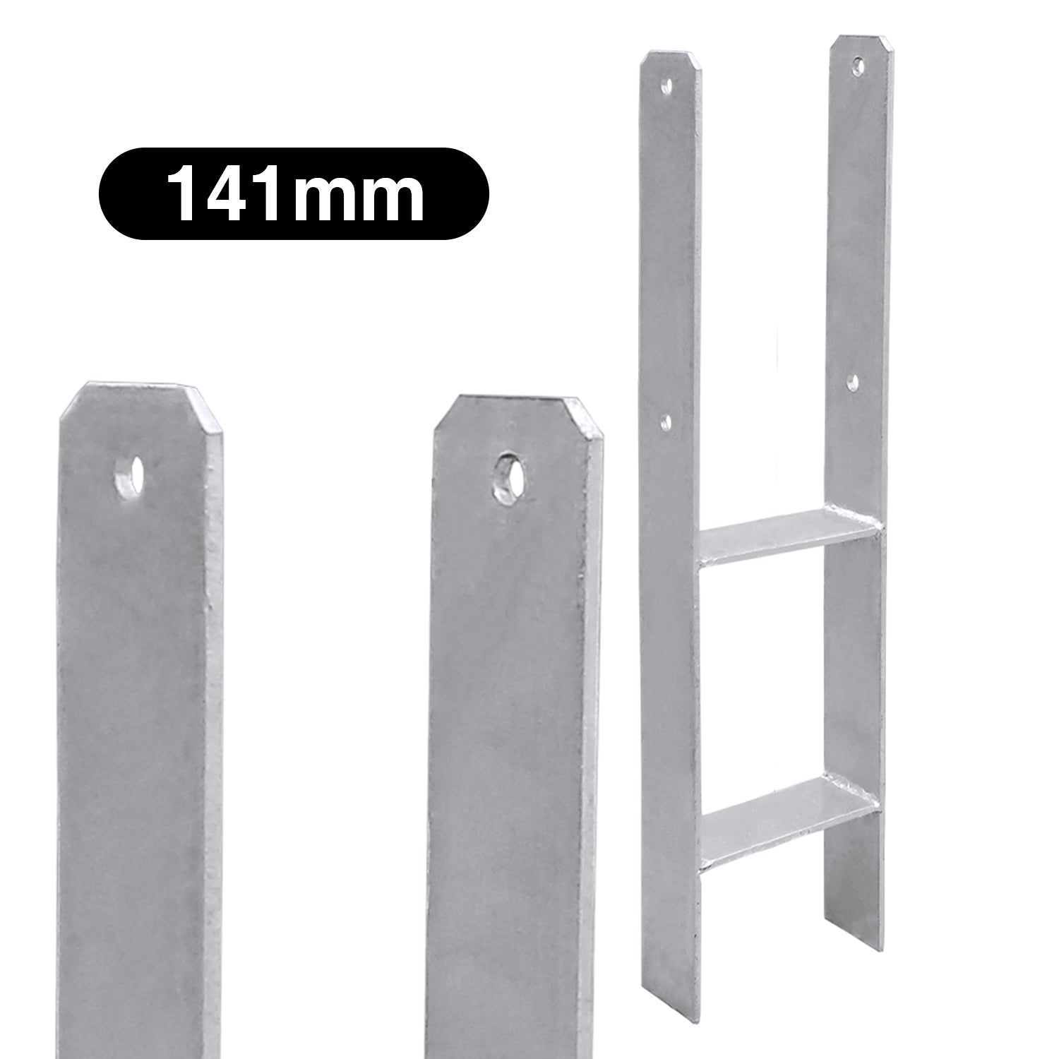 Zestaw 2 wsporników słupka w kształcie litery H, wspornika kotwiącego słupka, podstawy słupka kotwiącego, 141 x 600 mm