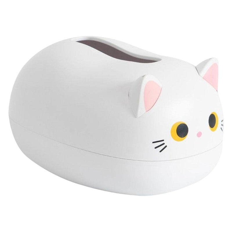 Pudełko na chusteczki z motywem kota z kreskówkową kreskówką (białe), pojemnik na chusteczki, pudełko na wykałaczki z kocimi uszami