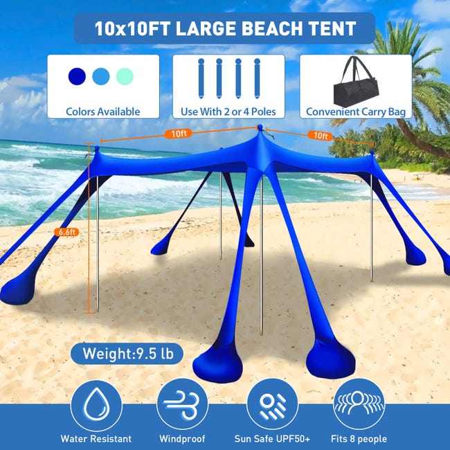 Tenda Da Spiaggia CUUPO UPF50+ 2.1x2.1m - Con 2 Pali, Blu Reale - Foto 13