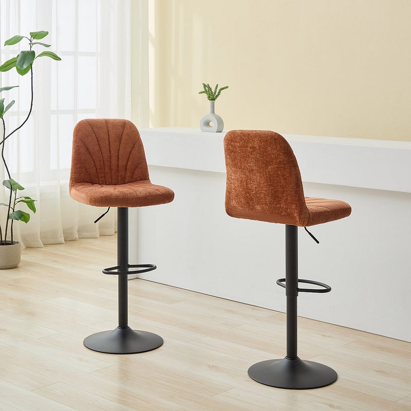 Zestaw 2 stołków barowych z teksturowanej tkaniny i czarnego metalu - Regulowana wysokość - Terakota - LASANDRIA