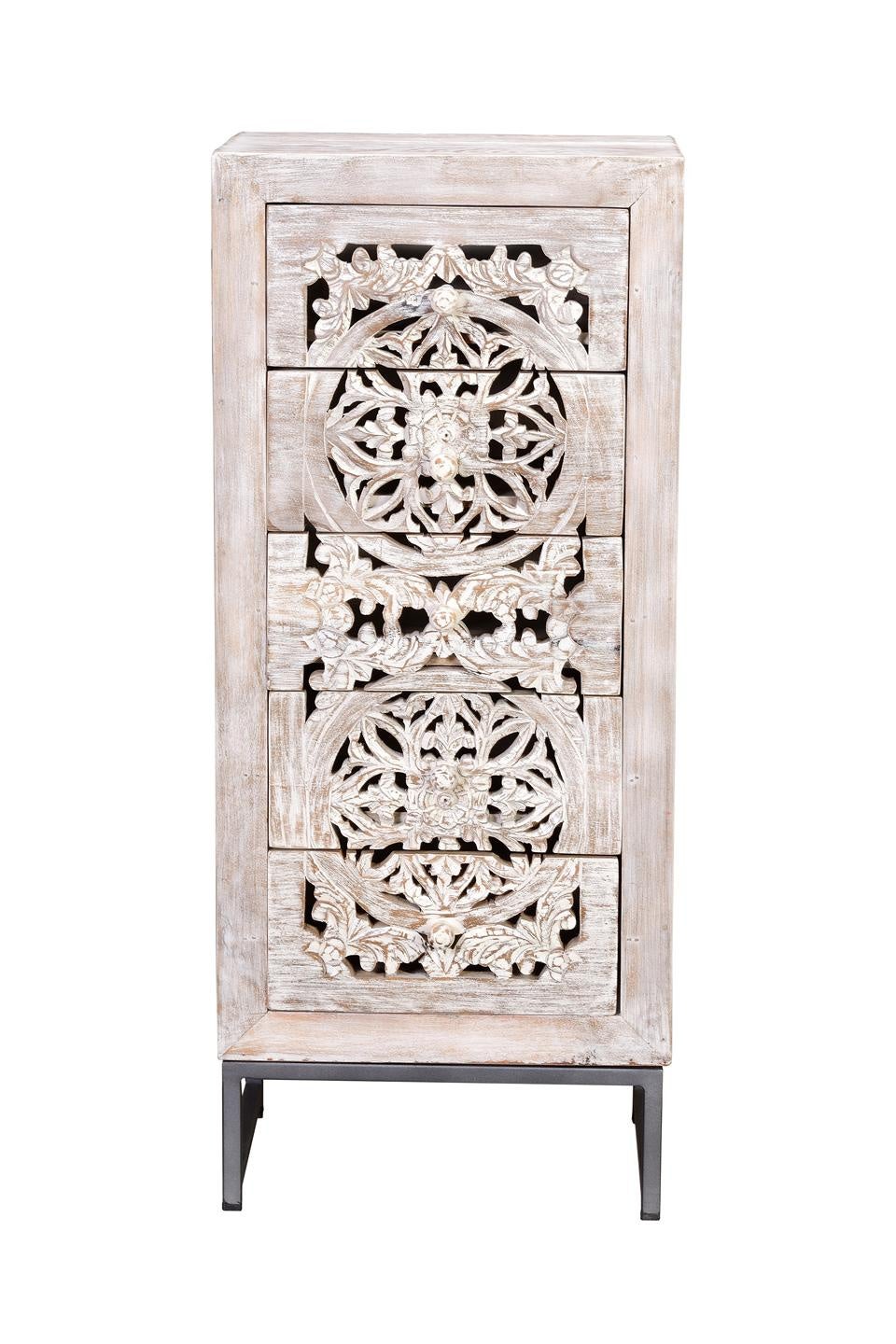 Komoda z drewna mango 45 cm, styl etniczny boho, rzeźbiona, 106x45x35 GYC