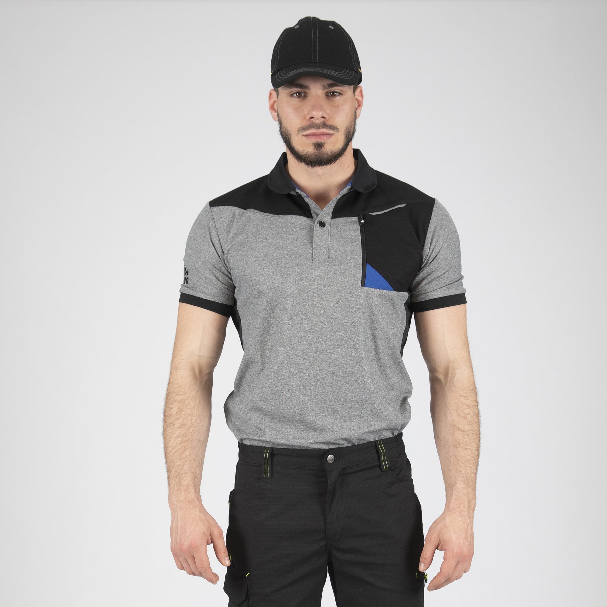 HORTEN - POLO DE TRAVAIL - 1403 Noir , Gris chiné S - 2