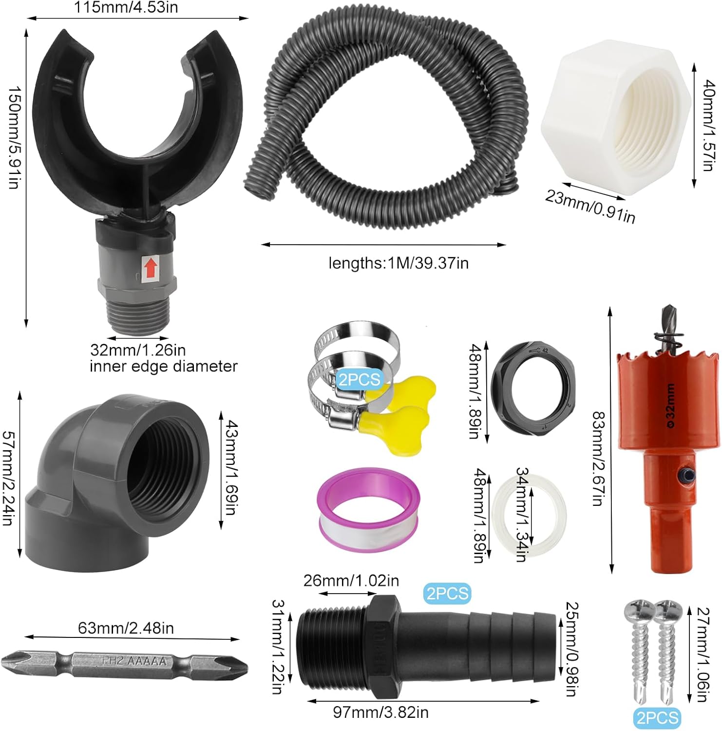 Collecteur D'eau De Pluie Pour Gouttière - Adapté Tuyaux 70-100 Mm, Toitures Jusqu'à 80 M², Avec Tuyau De 1 M