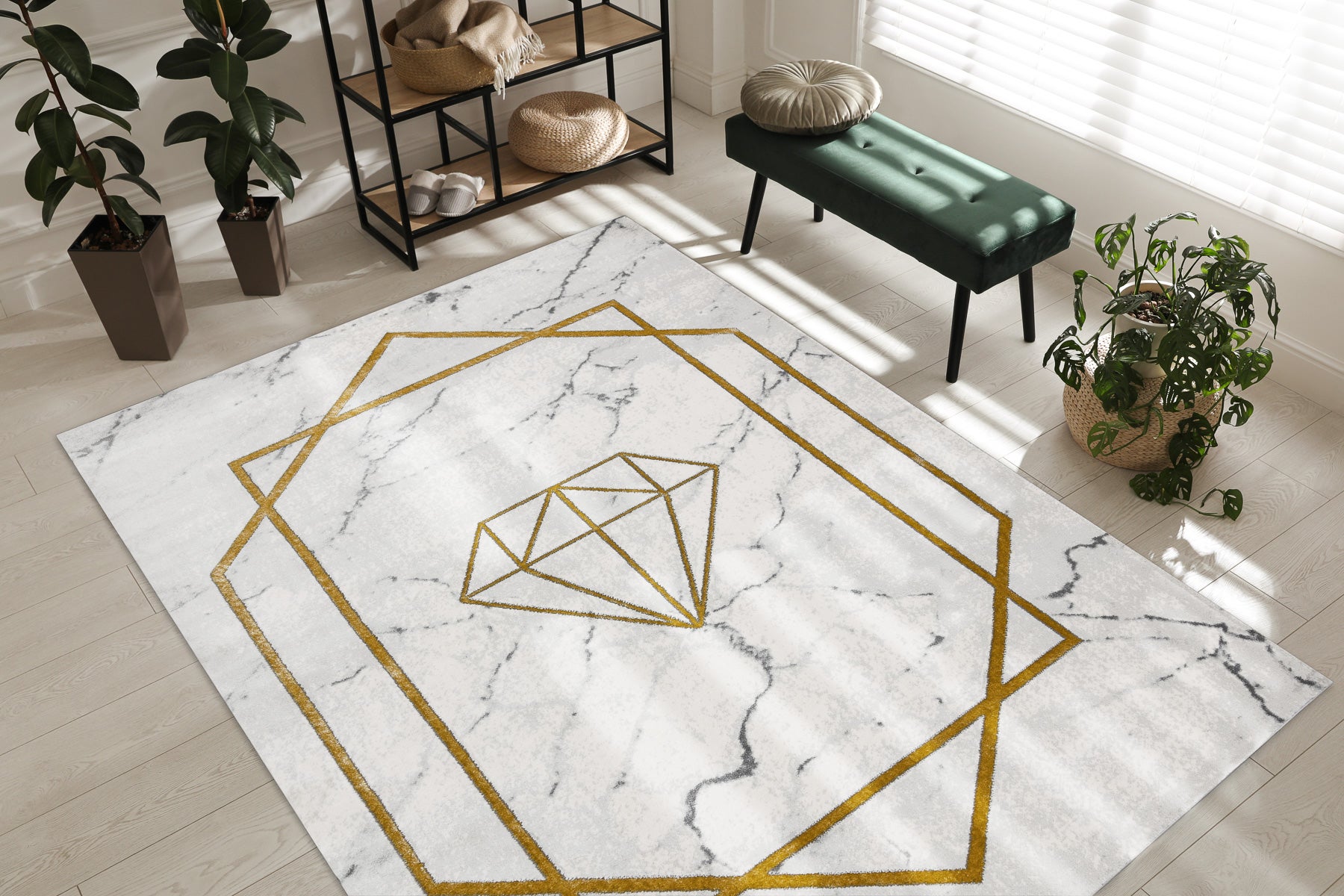 Dywan EMERALD ekskluzywny 1019 glamour, stylowy diament, marmur krem / złoty 240x330 cm - 5