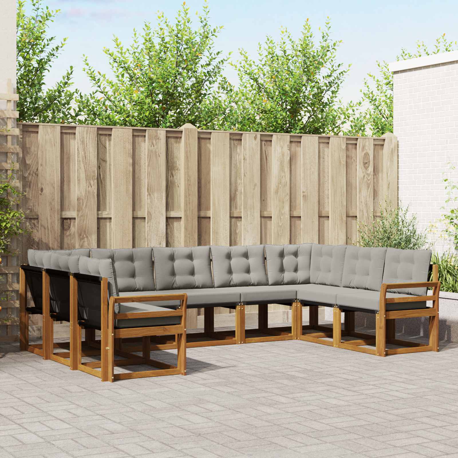 Conjunto de sofás de exterior 9 pcs Gris Natural y Claro | Leroy Merlin
