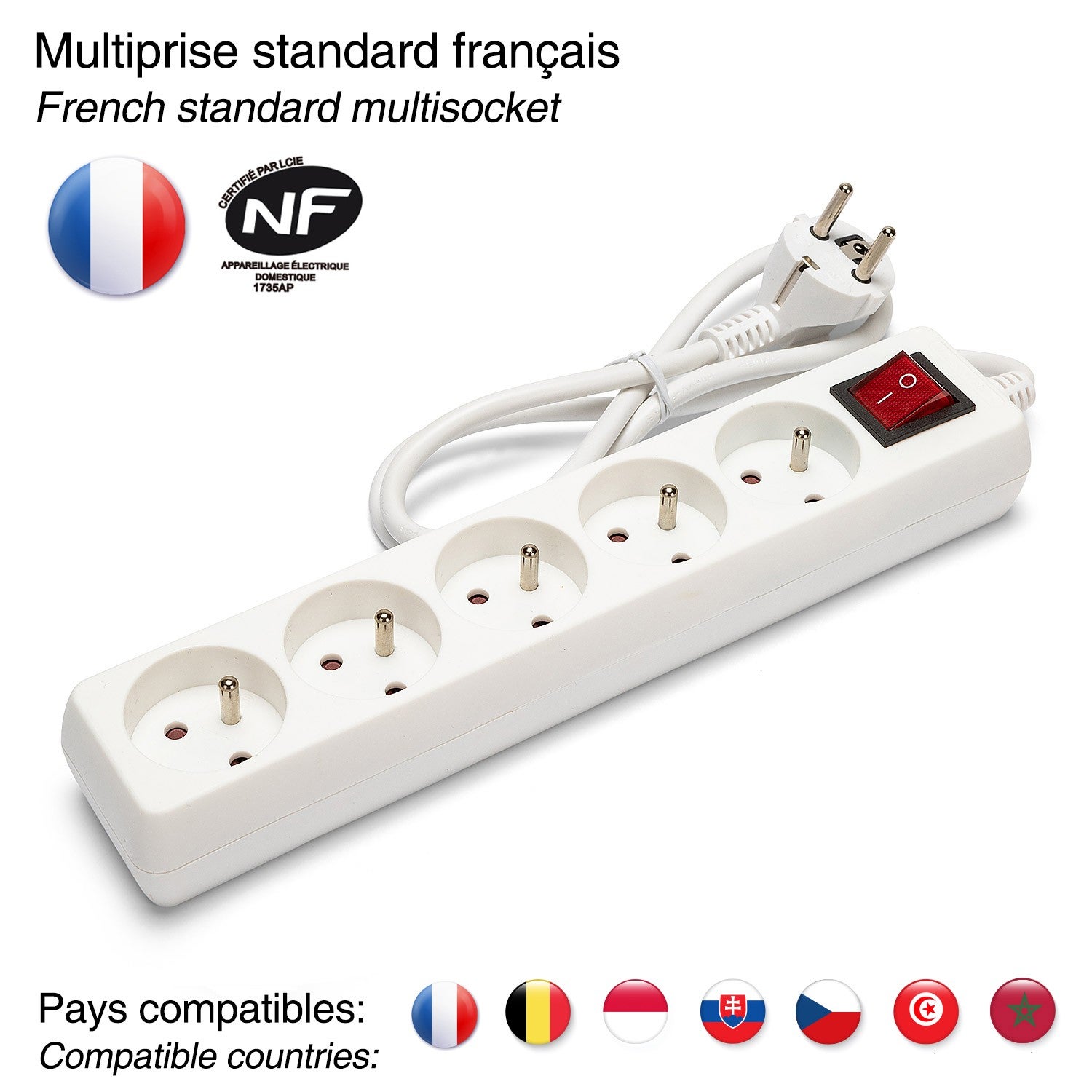 Bloc multiprise 5x16A avec interrupteur, 1m, CE & NF - 7