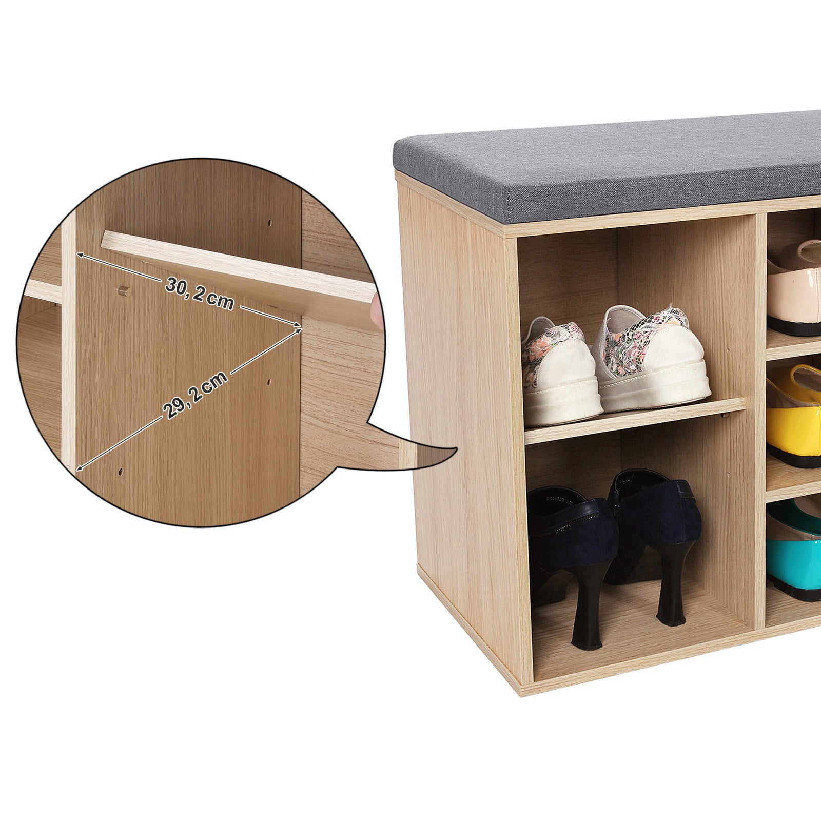 Meuble À Chaussures, 10 Compartiments,avec Coussin, 104 X 30 X 48 Cm, couleur Boisée - 4