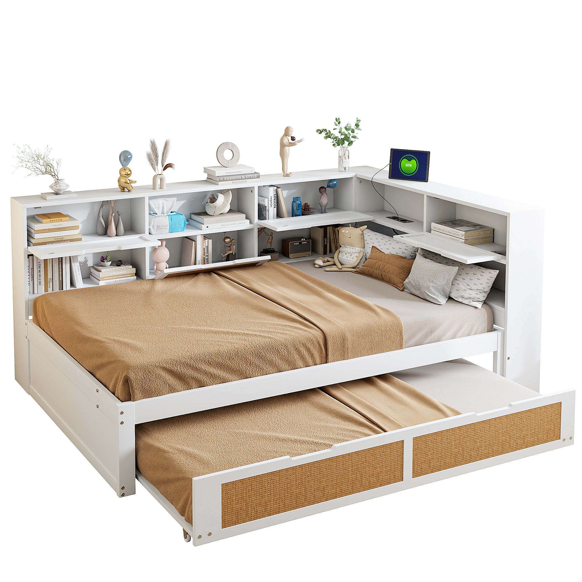 Divano letto 140x200cm Con cassetti Multifunzionale legno Bianco (Senza materasso) - 2