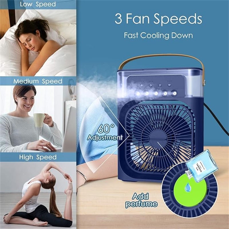 Mini Climatiseur Portable USB – Ventilateur Humidificateur 7 LED, 3 Vitesses, Ultra Silencieux Pour Bureau, Voyage Et Chambre